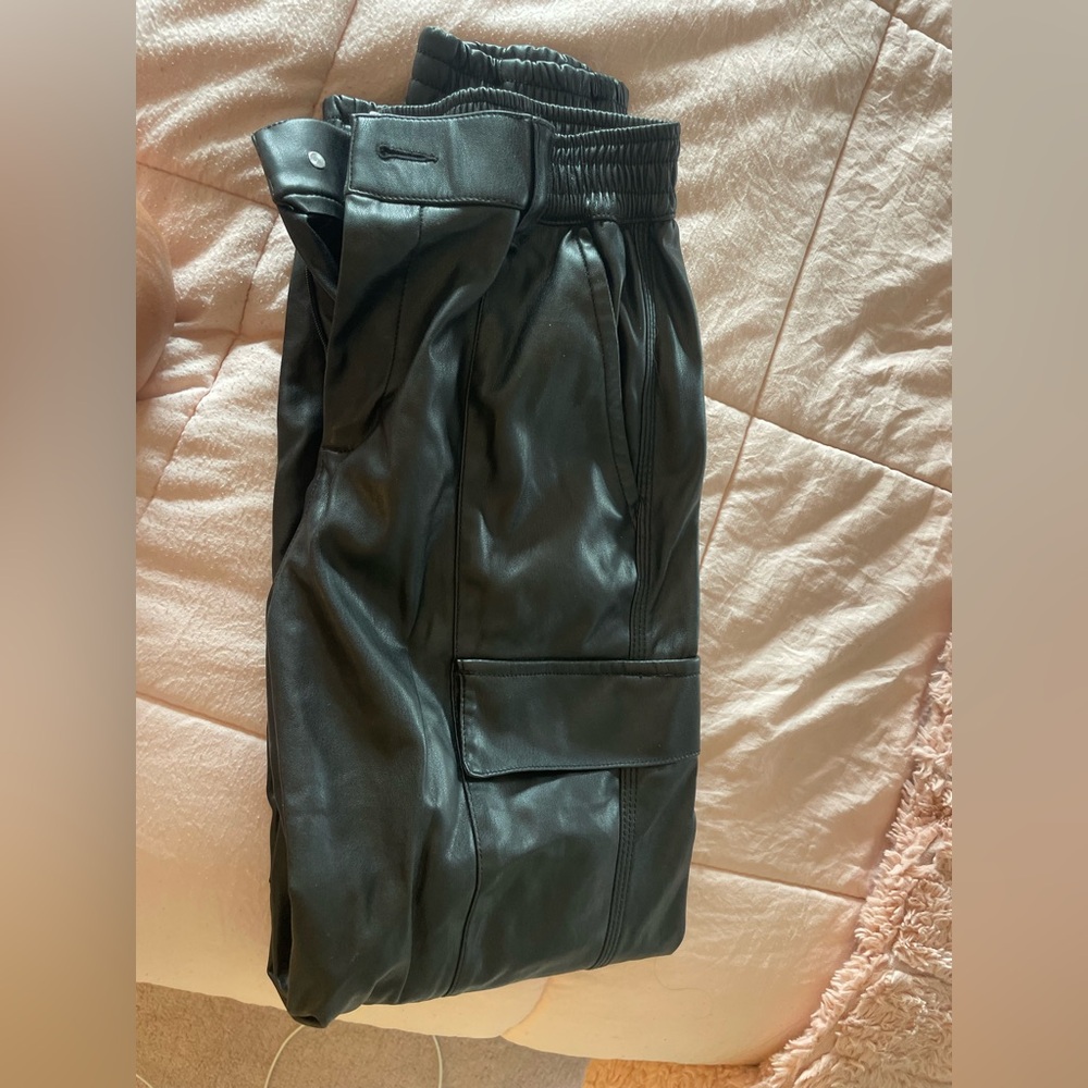 Bershka Black Leather Cargo pants
